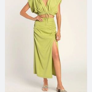 Lulus Green Ruched Maxi Skirt Set